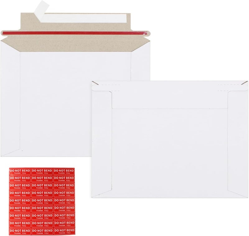 zmybcpack 100 Pack 6.5x4.5 inch Rigid Mailer Self Seal Photo Document Mailers, Stay Flat White Cardboard Shipping Envelopes White Photography Mailers for CD, Photos, Document - Image 1